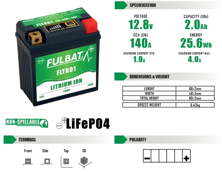 Batería de moto FULBAT FLTK01 ION-LITIO - 560501 - Imagen 4