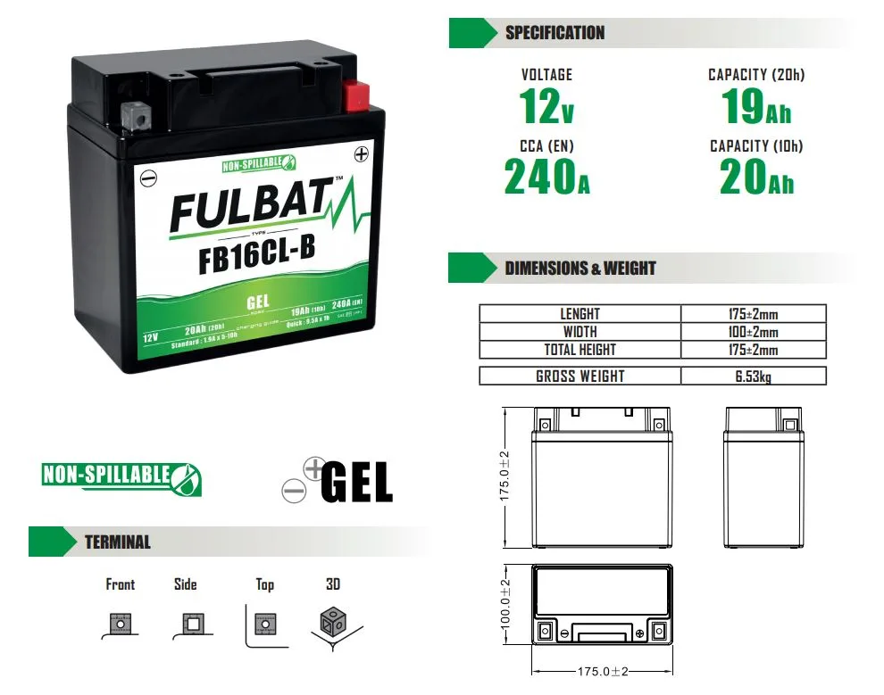 Batería de moto FULBAT YB16CL-B GEL - 550979 - Imagen 4