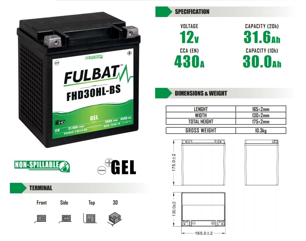 Batería de moto FULBAT YHD30HL-BS GEL - 550882 - Imagen 4