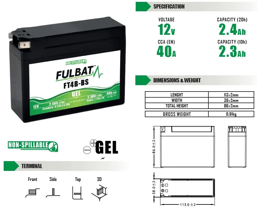 Batería de moto FULBAT YT4B-BS GEL - 550949 - Imagen 4