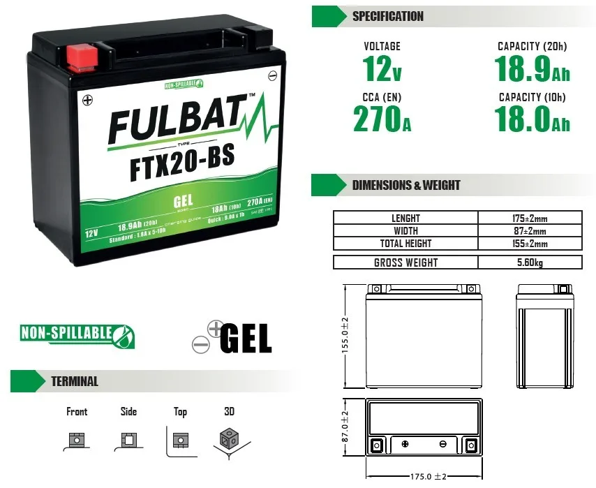 Batería de moto FULBAT YTX20-BS GEL - 550993 - Imagen 4