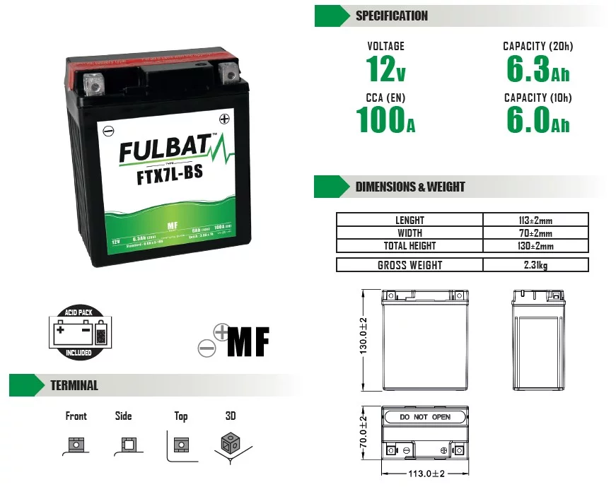 Batería de moto FULBAT YTX7L-BS MF - 550620 - Imagen 4