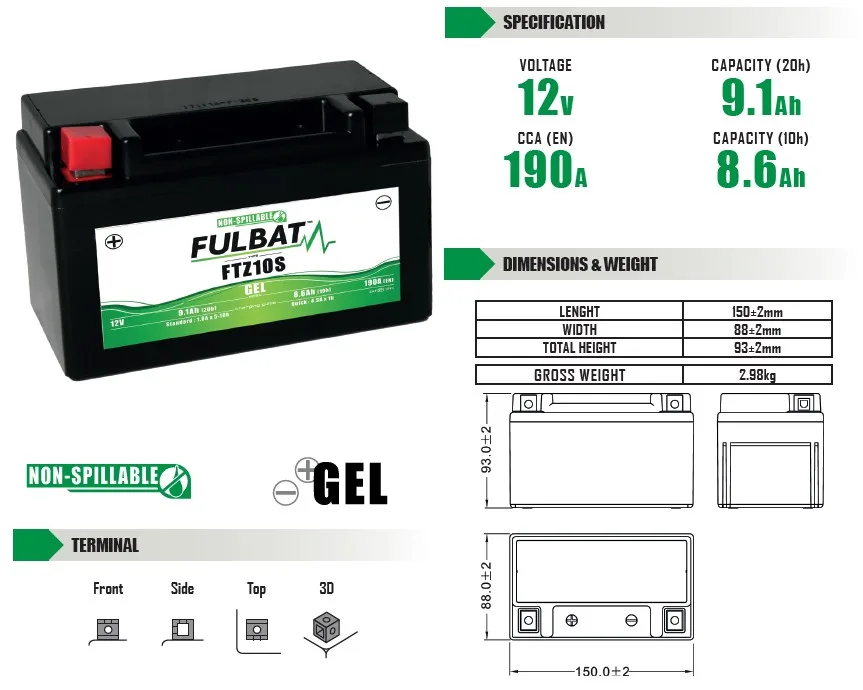 Batería de moto FULBAT YTZ10S GEL - 550636 - Imagen 4