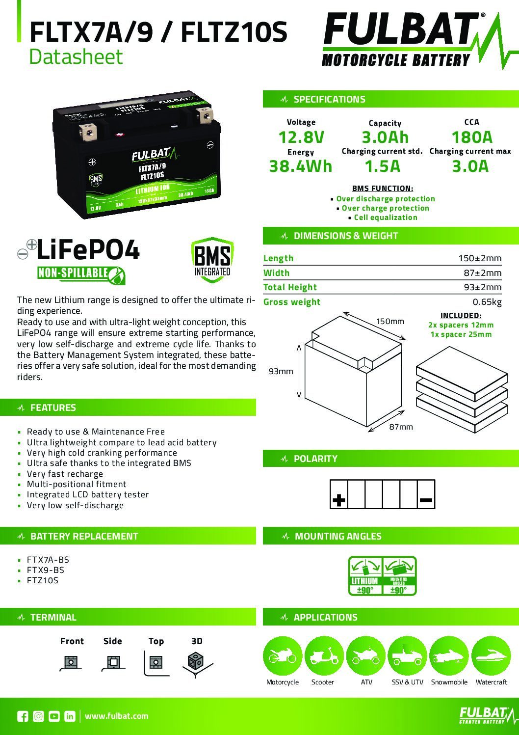 Batería de moto FULBAT FLTX7A/9-FLTZ10S ION-LITIO CCA.180A - 560633 - Imagen 3